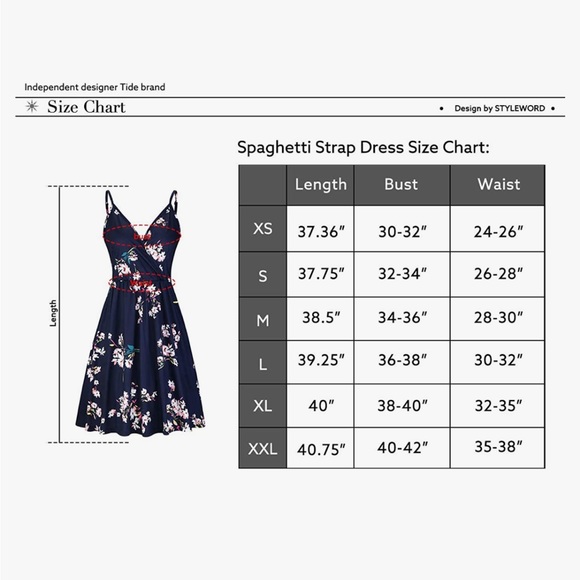 Styleworld V-Neck Navy Blue and Floral Spaghetti Strap Swing Dress - Size XXL - Picture 12 of 12